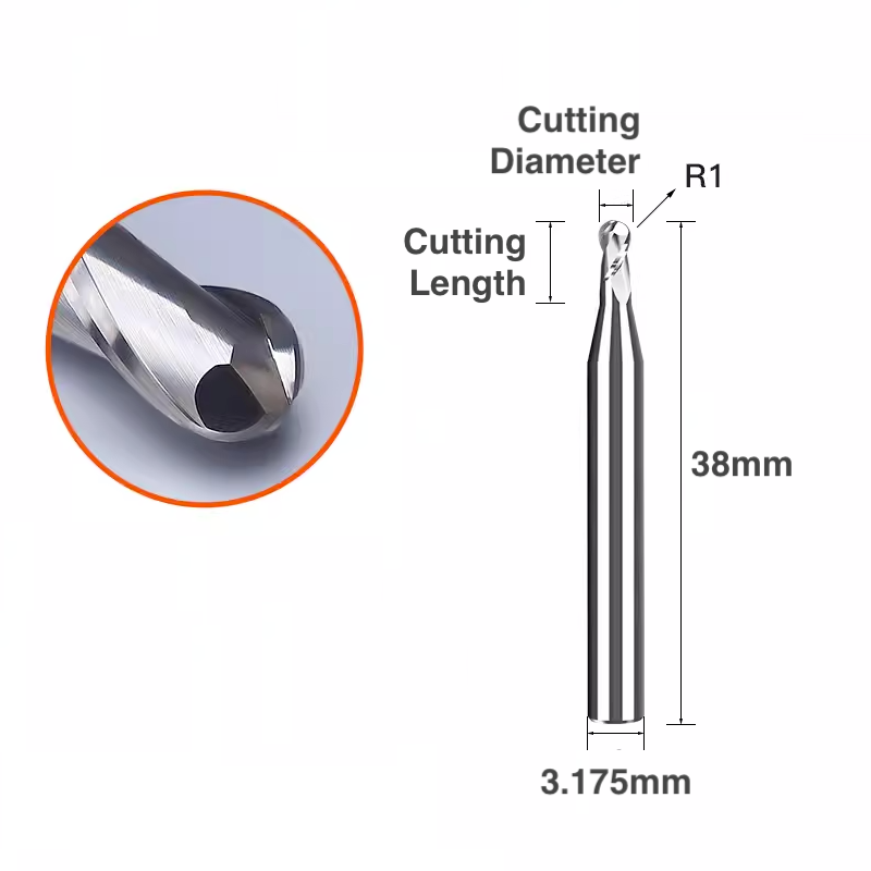Two Flute Ball Nose Bit for Metal - 1/8″ Shank - Makera