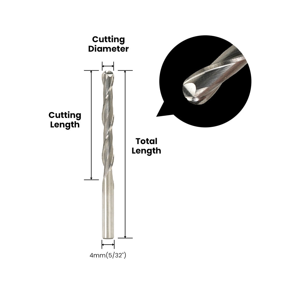 Two Flute Ball Nose Bit - 4mm (5/32") Shank