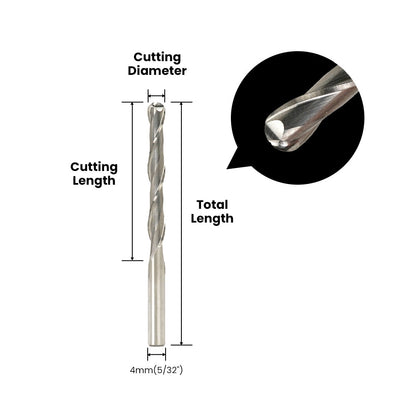 Two Flute Ball Nose Bit - 4mm (5/32") Shank