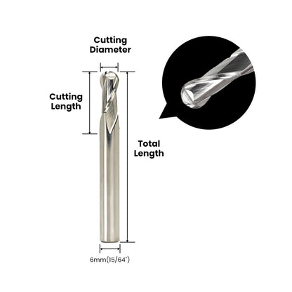 Two Flute Ball Nose Bit - 6mm (15/64") Shank